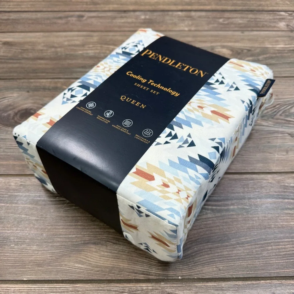 Pendleton Queen Peak Canyon Cooling Sheet Set Blue Geometric Southwestern NEW